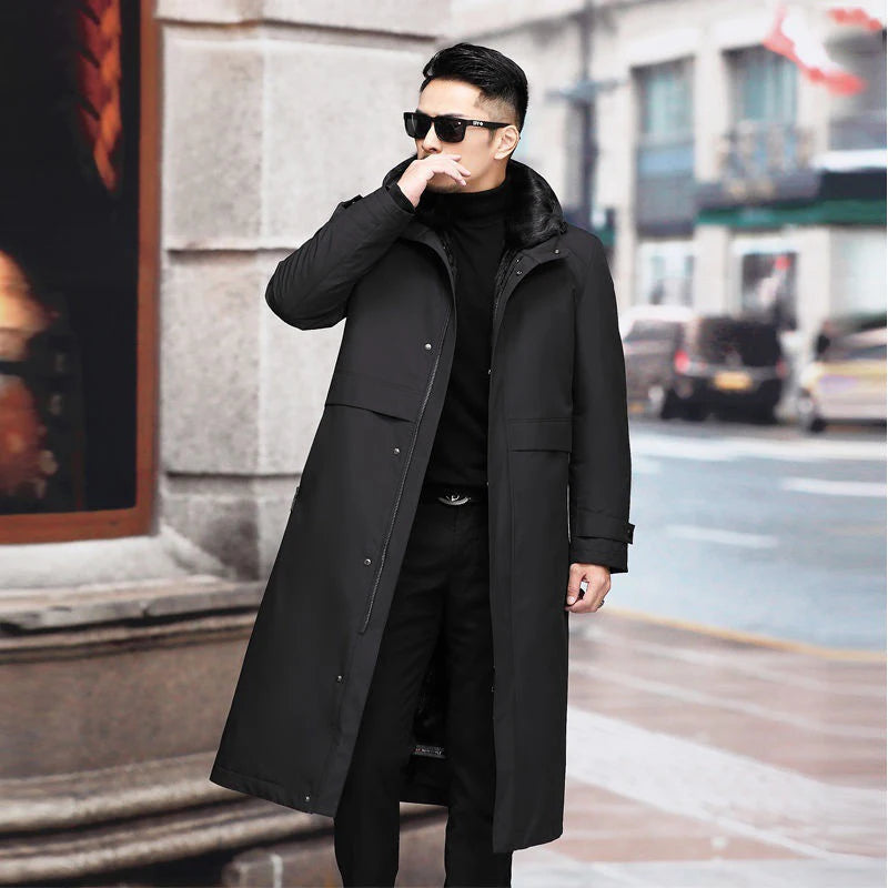 Men’s Detachable Fur One-Piece Winter Coat – Thick Faux Mink Fur Lined