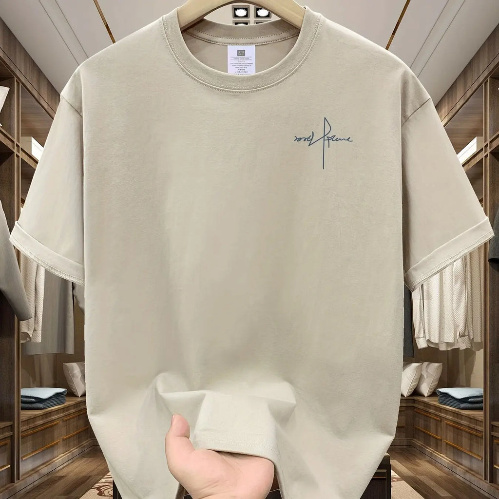 Men’s 100% Cotton Casual Letter Print T-Shirt – Loose Fit Short Sleeve Tee
