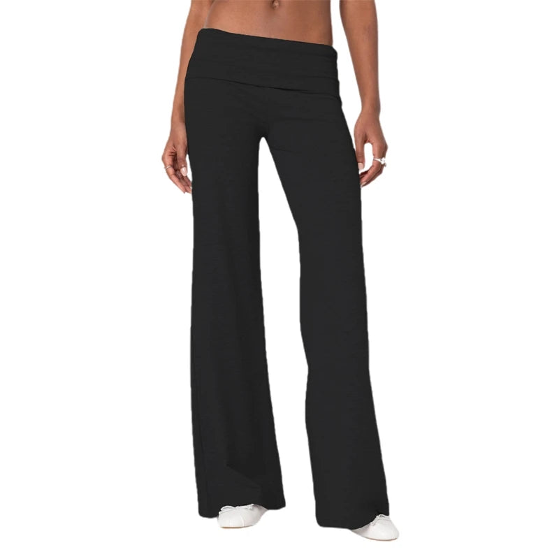 Casual Wide Leg Sweatpants for Women – Fold Over Low Rise Flare Yoga & Lounge Pants