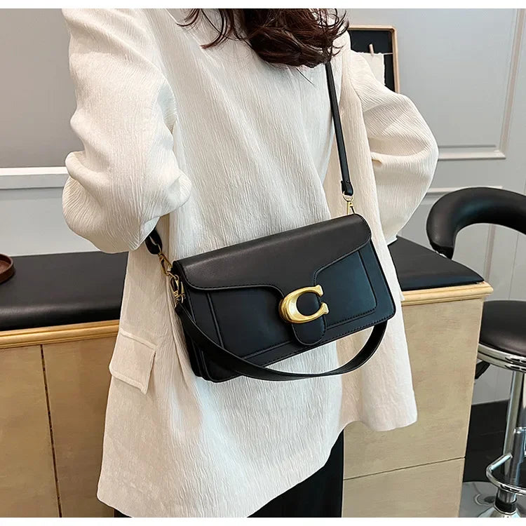 Women’s High-End Pure Color Square Shoulder Bag – Multi-Layer Minimalist Commuter Handbag