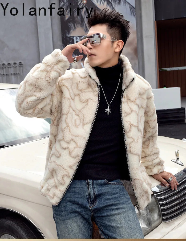 Nature Wool Men’s Real Fur Shearling Coat – Winter Leather Jacket, Loose Fit, Short Style