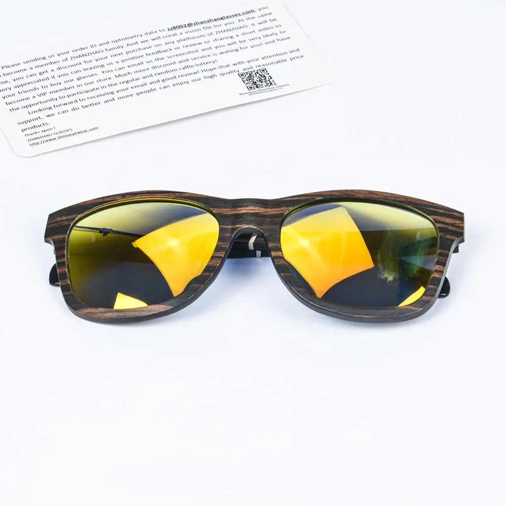 SHINU Handmade Natural Wood Polarized Sunglasses – Ebony, Zebra & Red Sandalwood UV400 Rectangle Frame for Men & Women