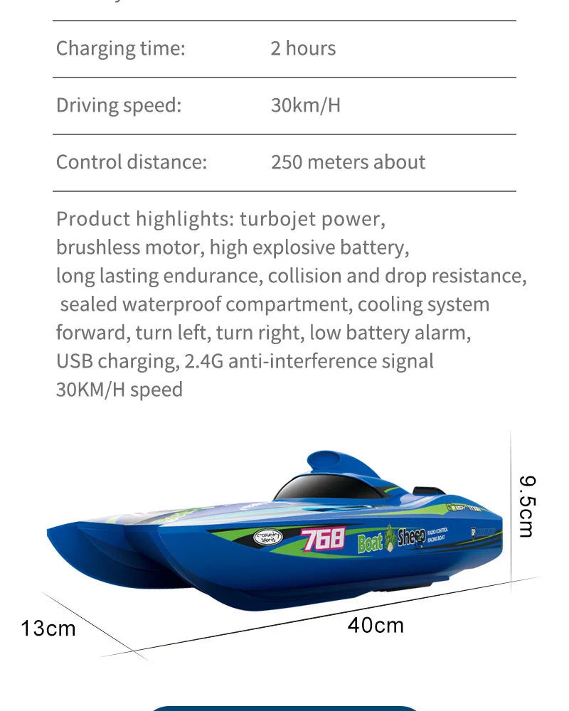 TX768 RC Speedboat 2.4G Brushless High-Speed Remote Control Boat for Kids & Adults – 30+ km/h