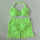 Women’s 2-Piece Seamless Gym Set – Strappy Yoga Bra & High-Waist Scrunch Shorts Workout Suit thumbnail 51