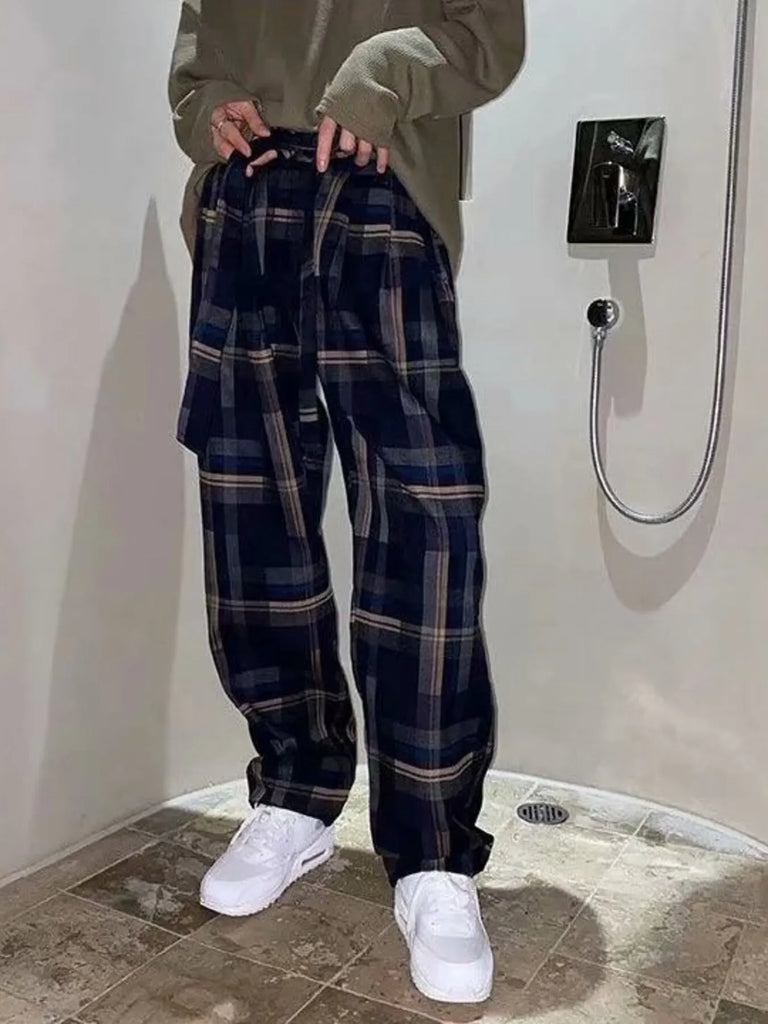 Men's Plus Size Plaid Pattern Relaxed Fit Pants