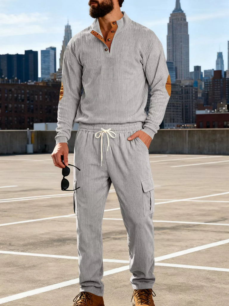 Men's Full Size Casual Button Detail Top and Pants Set Plus Size