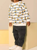 Children's Excavator Print Striped Crew Neck Sweatshirt thumbnail 1