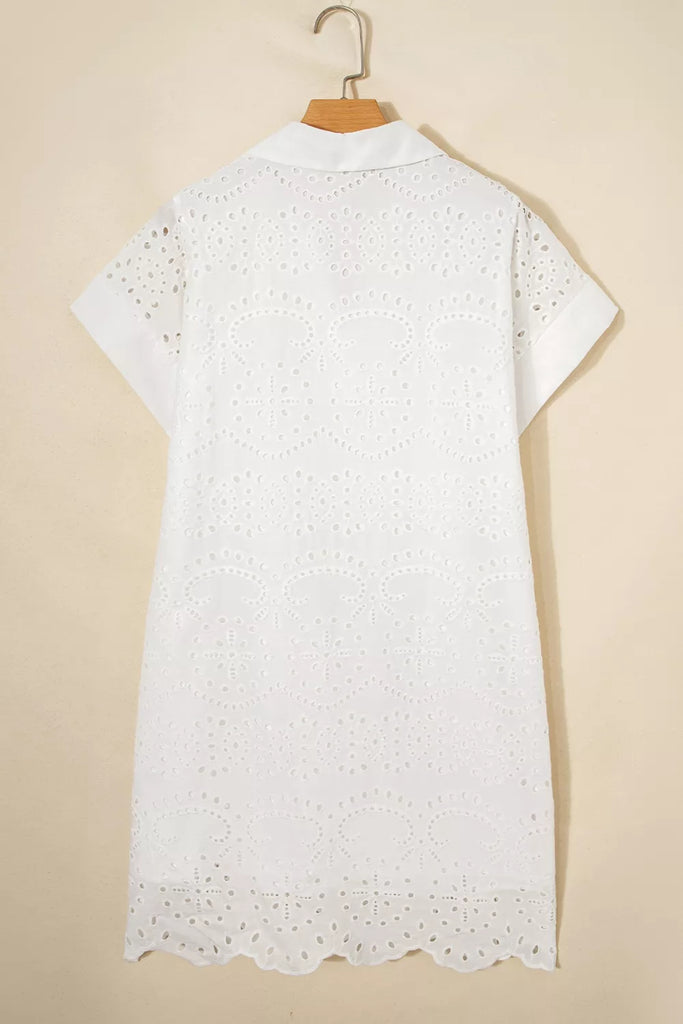 Solid Color Eyelet Embroidered T Shirt Mini Dress