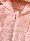 Children's Heart Pattern Fuzzy Hooded Outerwear thumbnail 7
