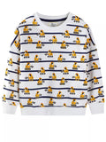 Children's Excavator Print Striped Crew Neck Sweatshirt thumbnail 2