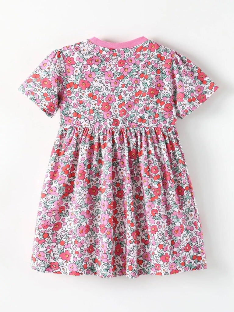 Children's Floral Print Short Sleeve A-Line Dress