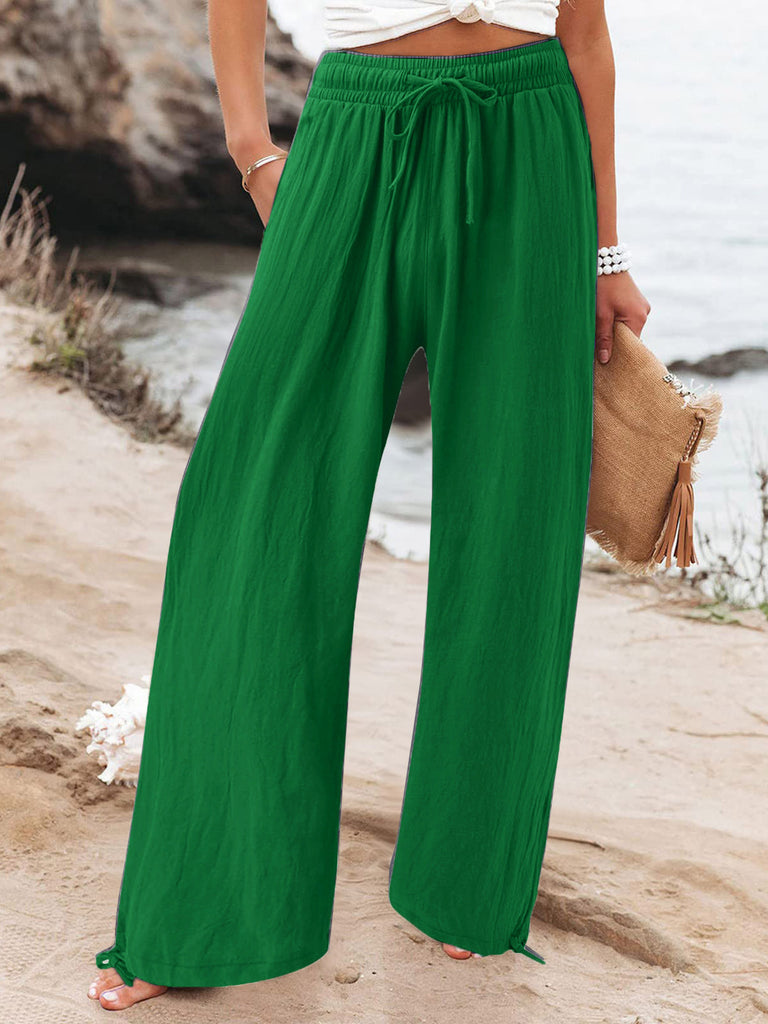 Full Size Drawstring Wide Leg Pants Plus Size