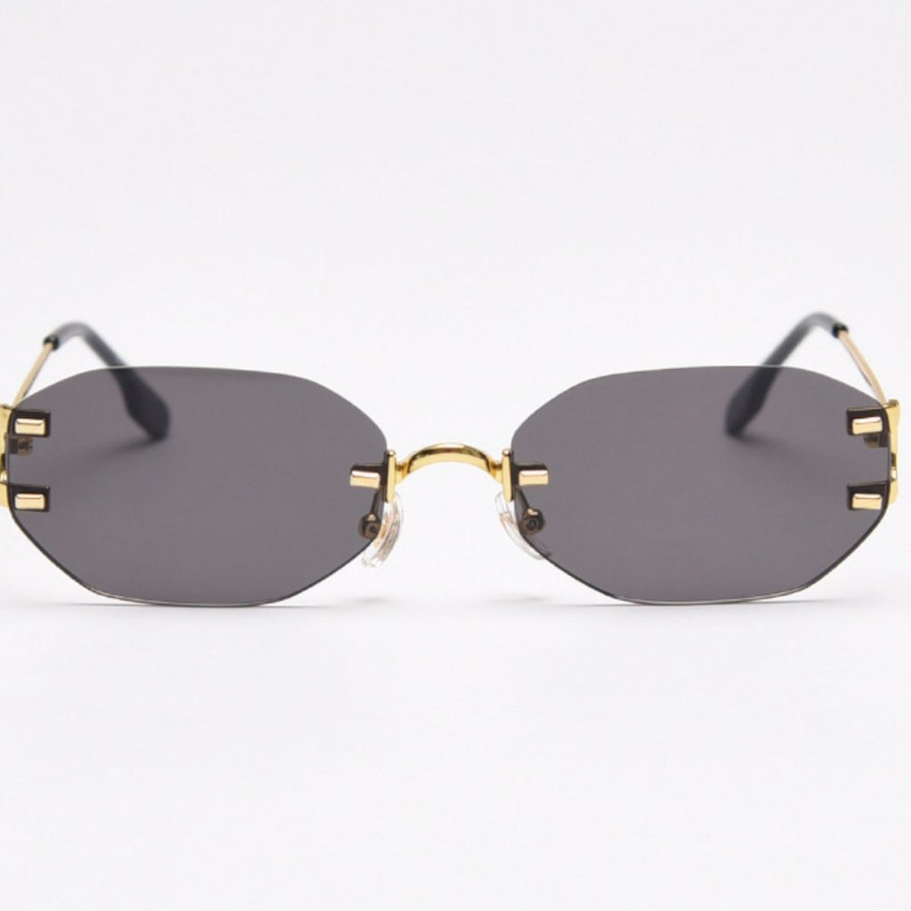 Rimless Oval Sunglasses with Gold Frame