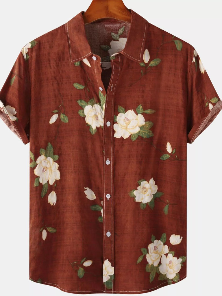 Men's Plus Size Floral Print Short Sleeve Shirt