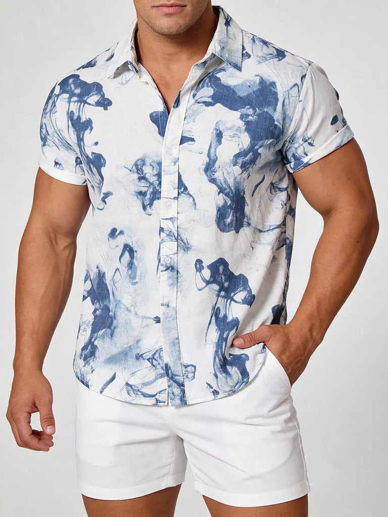 Men's Plus Size Abstract Ink Splash Print Short Sleeve Shirt