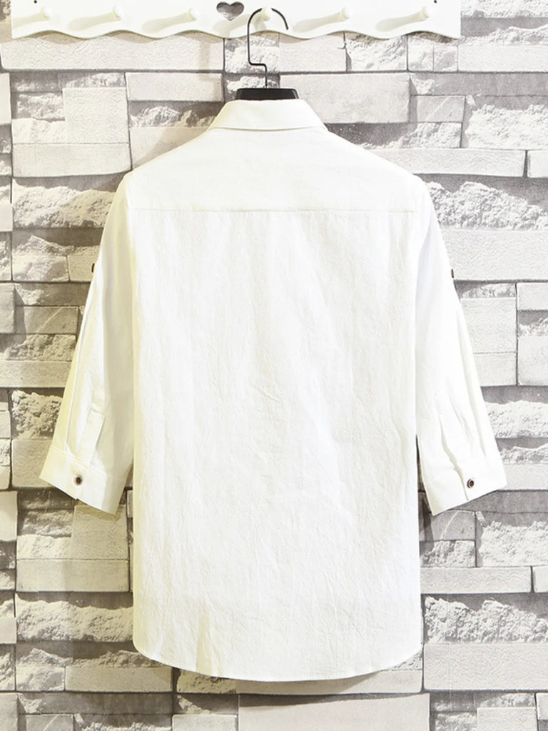 Men's Plus Size Button Up 3/4 Sleeve Shirt