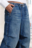 Drawstring Waist Wide Leg Shirred Jeans thumbnail 3