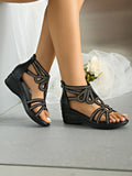 Rhinestone Open Toe Wedge Sandals thumbnail 2