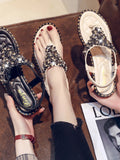 Rhinestone Embellished T-Strap Flat Sandals thumbnail 2