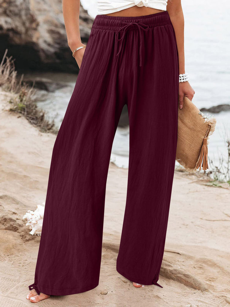 Full Size Drawstring Wide Leg Pants Plus Size