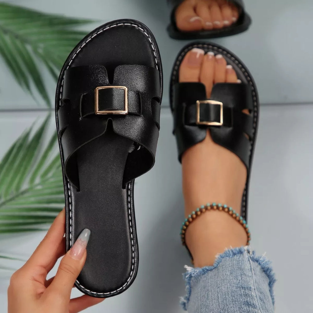 Elegant Buckle Slide Sandals