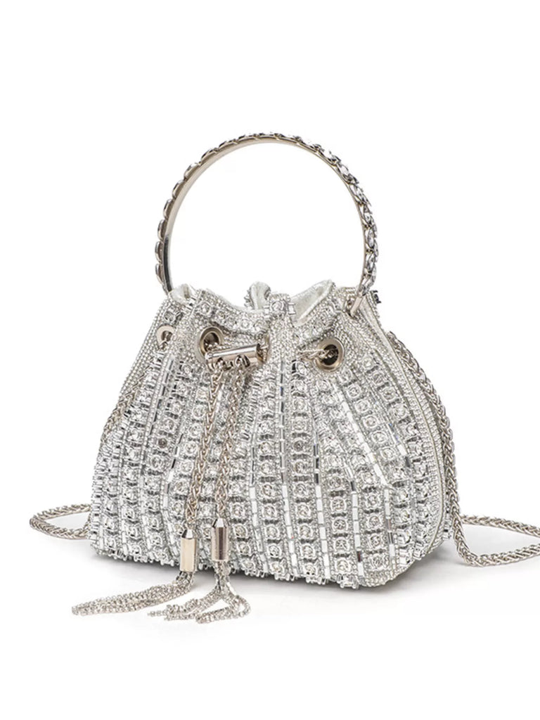 Rhinestone Embellished Bucket Crossbody Bag