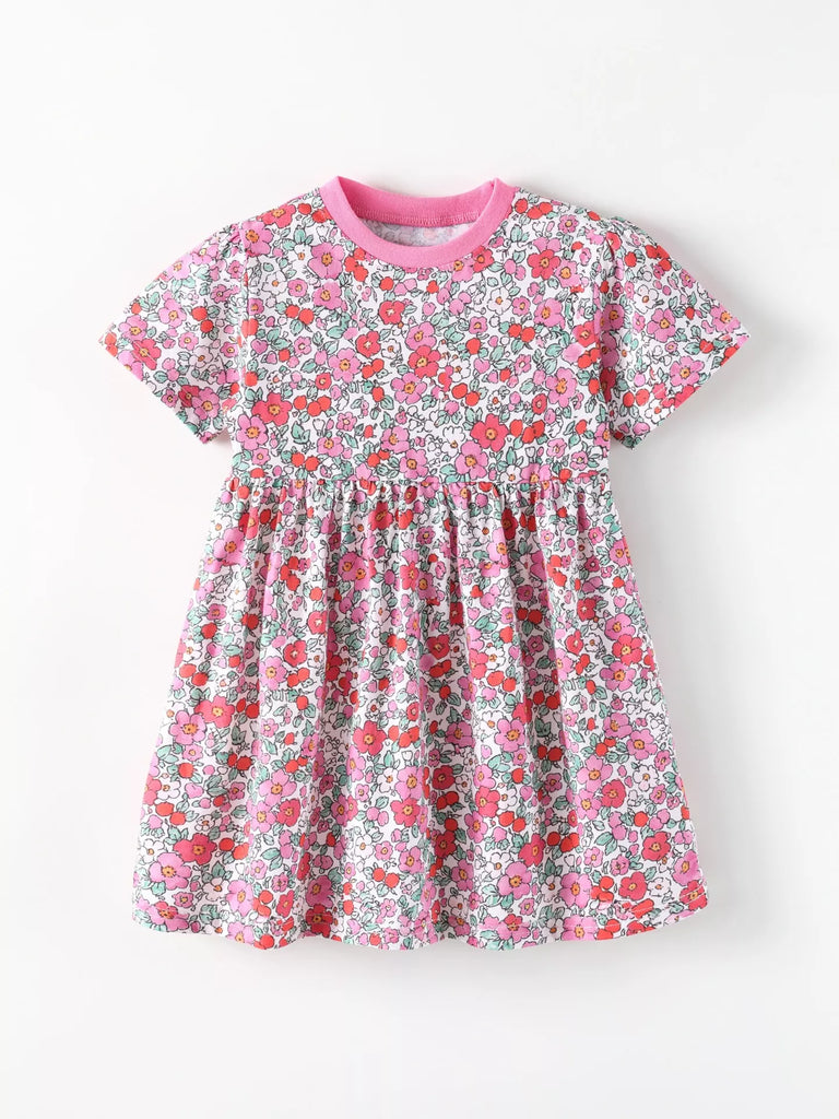 Children's Floral Print Short Sleeve A-Line Dress