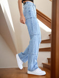 High Waist Straight Jeans with Pockets thumbnail 2