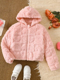 Children's Heart Pattern Fuzzy Hooded Outerwear thumbnail 1