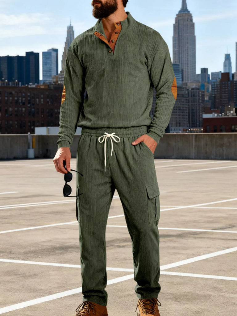 Men's Full Size Casual Button Detail Top and Pants Set Plus Size