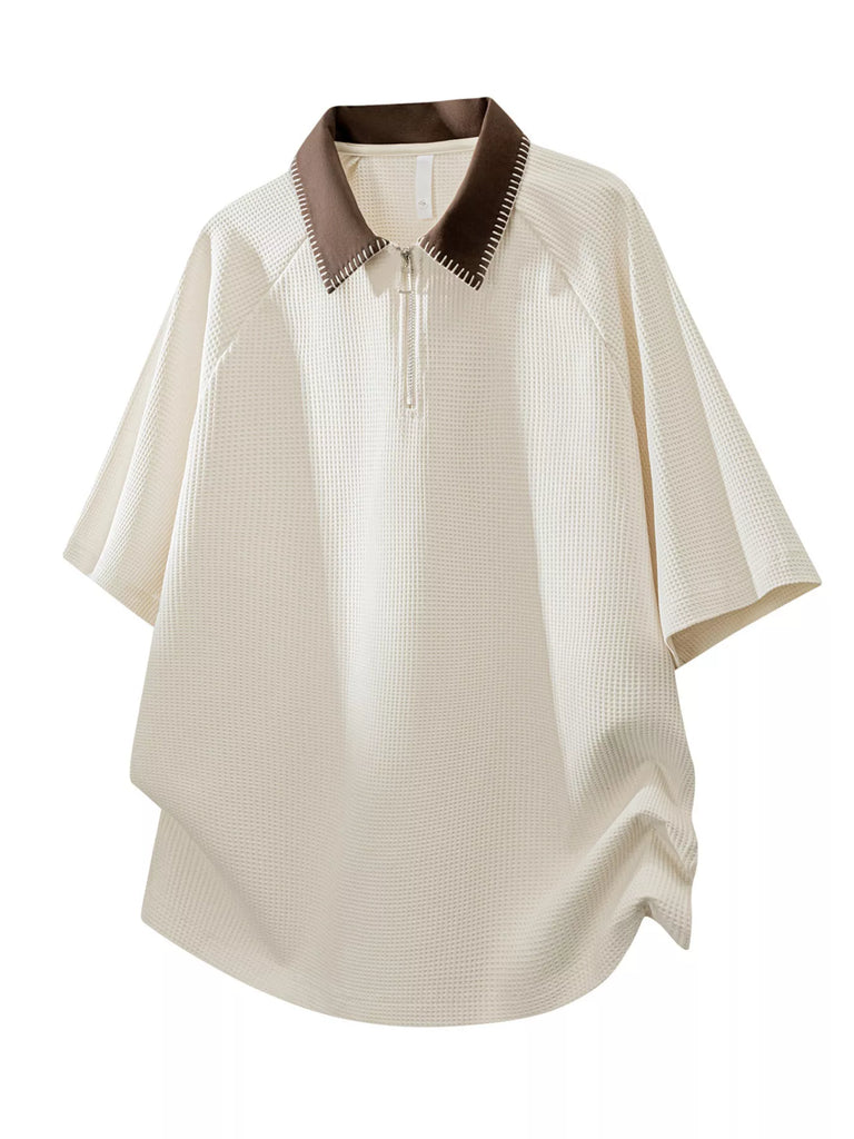 Men's Plus Size Casual Waffle Knit Half-Zip Polo