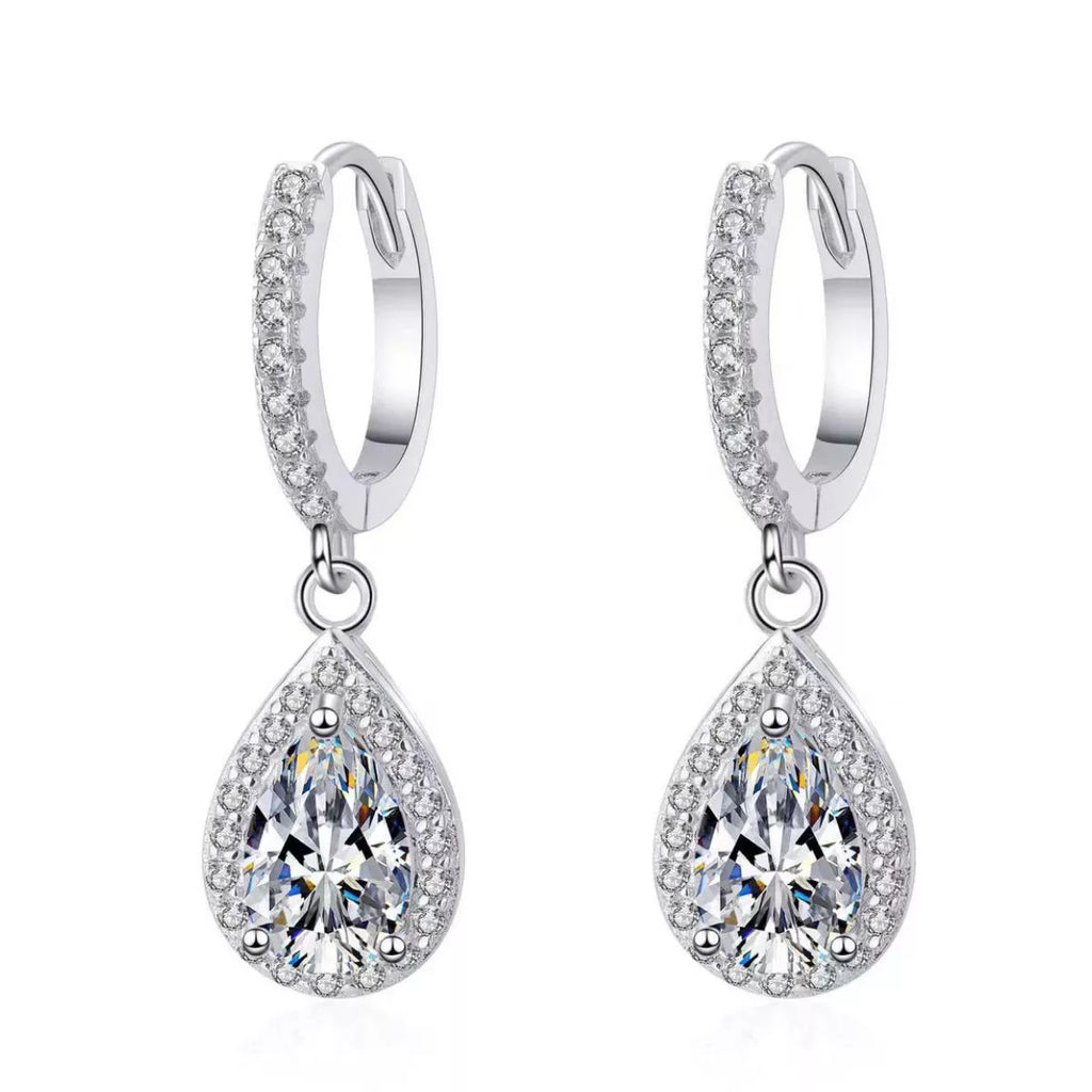 1 Carat 925 Sterling Silver Moissanite Hoop Teardrop Earrings