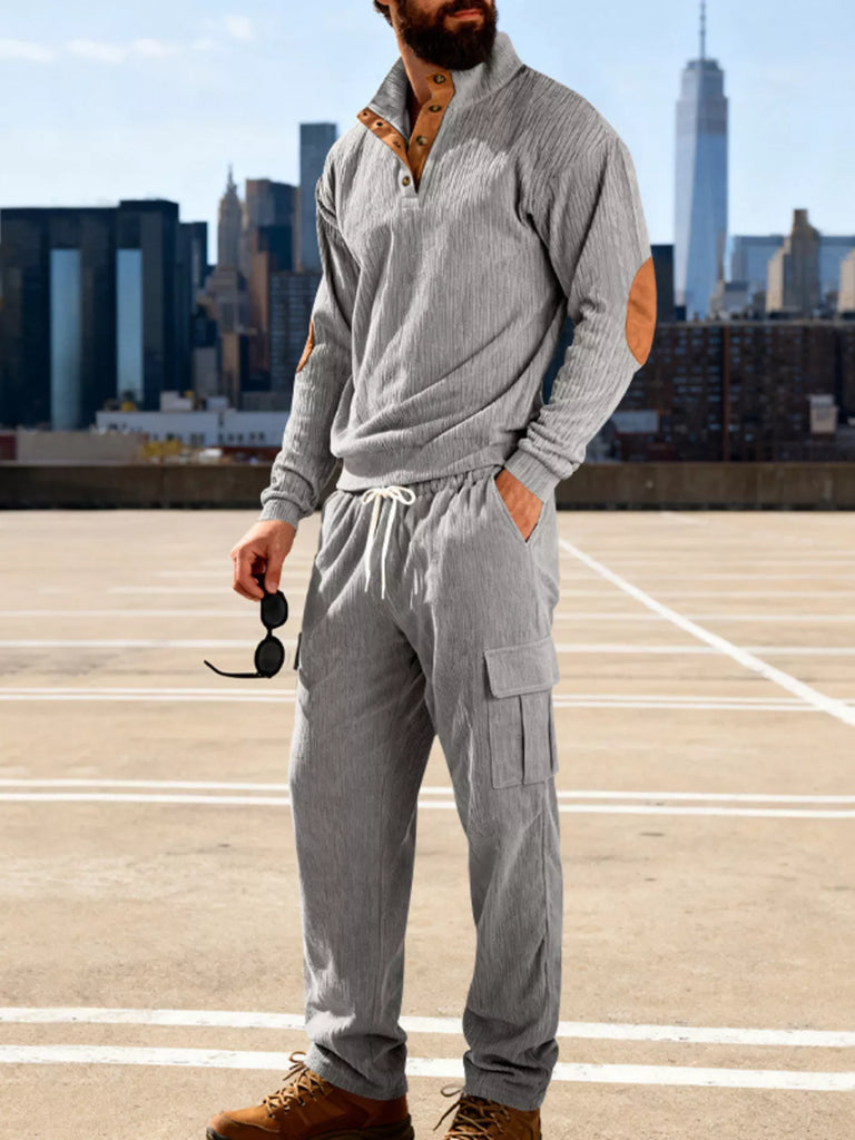 Men's Full Size Casual Button Detail Top and Pants Set Plus Size