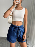 Drawstring High Waist Denim Shorts thumbnail 9