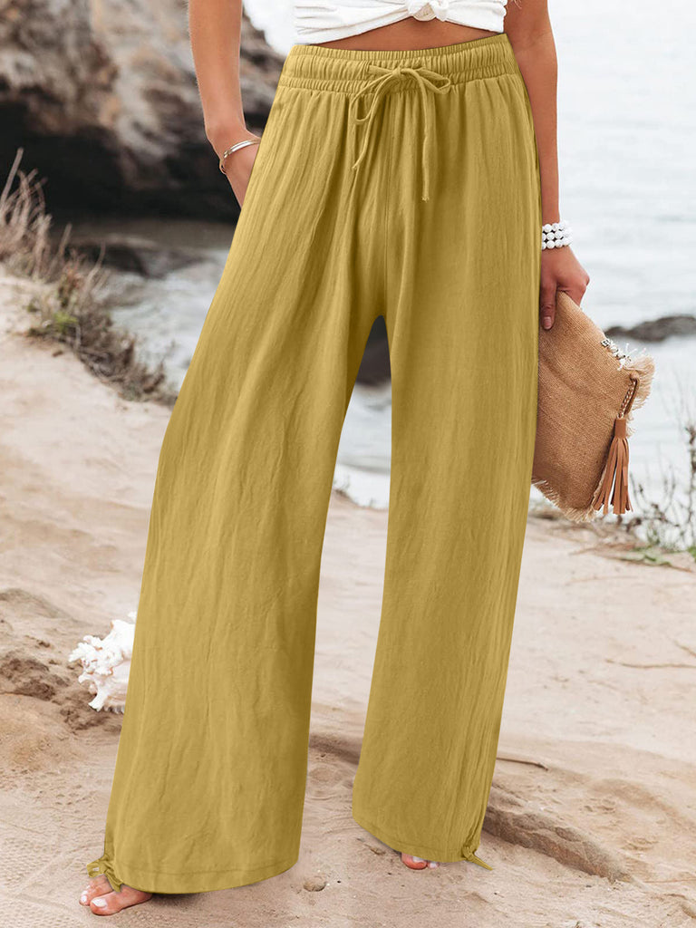 Full Size Drawstring Wide Leg Pants Plus Size