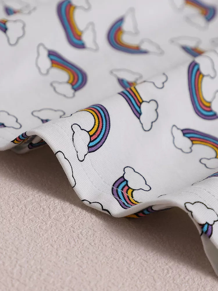 Children's Rainbow Print Ruffle Sleeve Dress