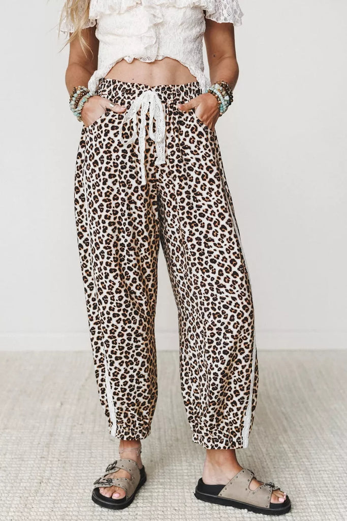 Leopard Print Ankle-Length Elastic Waist Pants