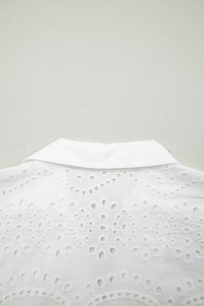 Solid Color Eyelet Embroidered T Shirt Mini Dress