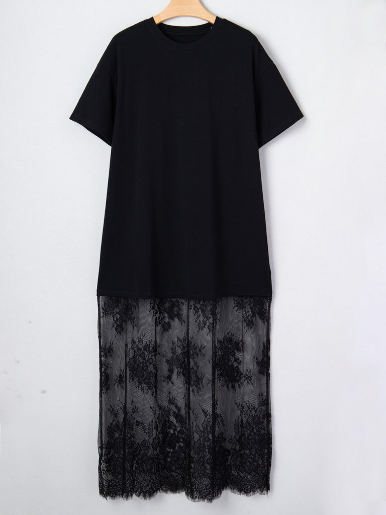 Floral Patchwork Short Sleeve T Shirt Loose Dress