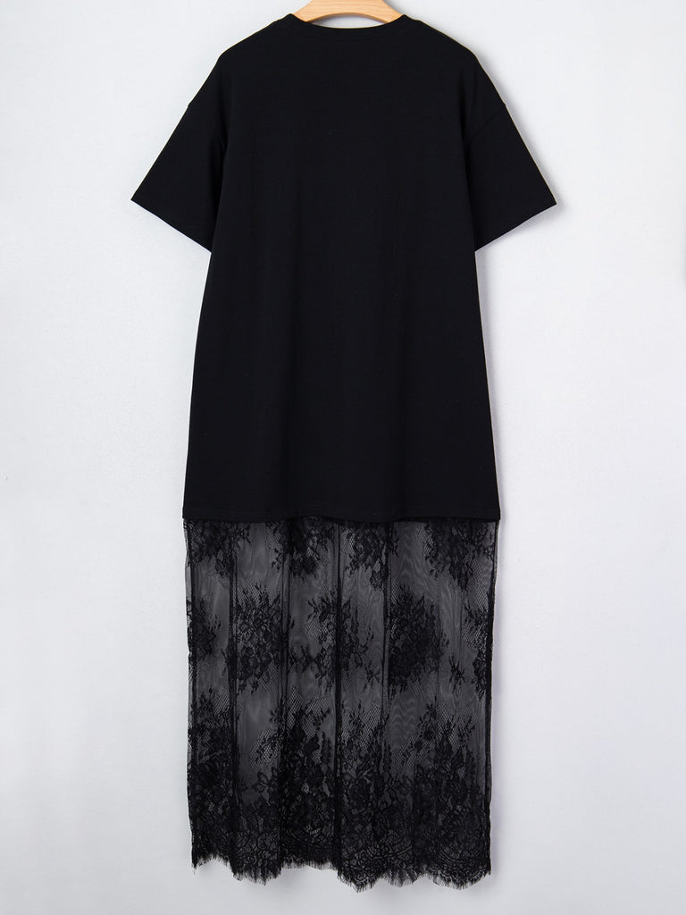 Floral Patchwork Short Sleeve T Shirt Loose Dress