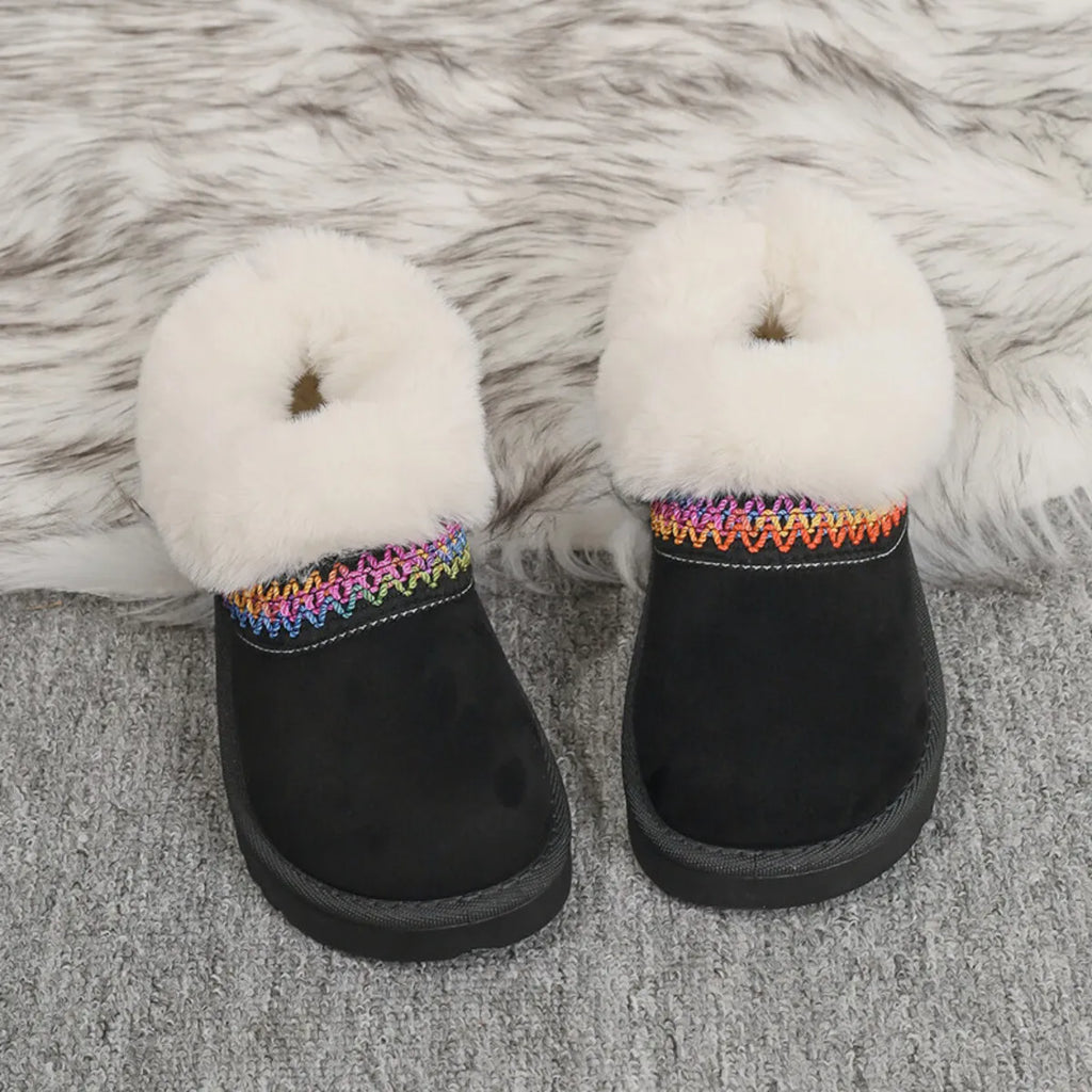 Fur-Lined Platform Boots with Decorative Woven Strap