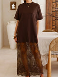 Floral Patchwork Short Sleeve T Shirt Loose Dress thumbnail 4