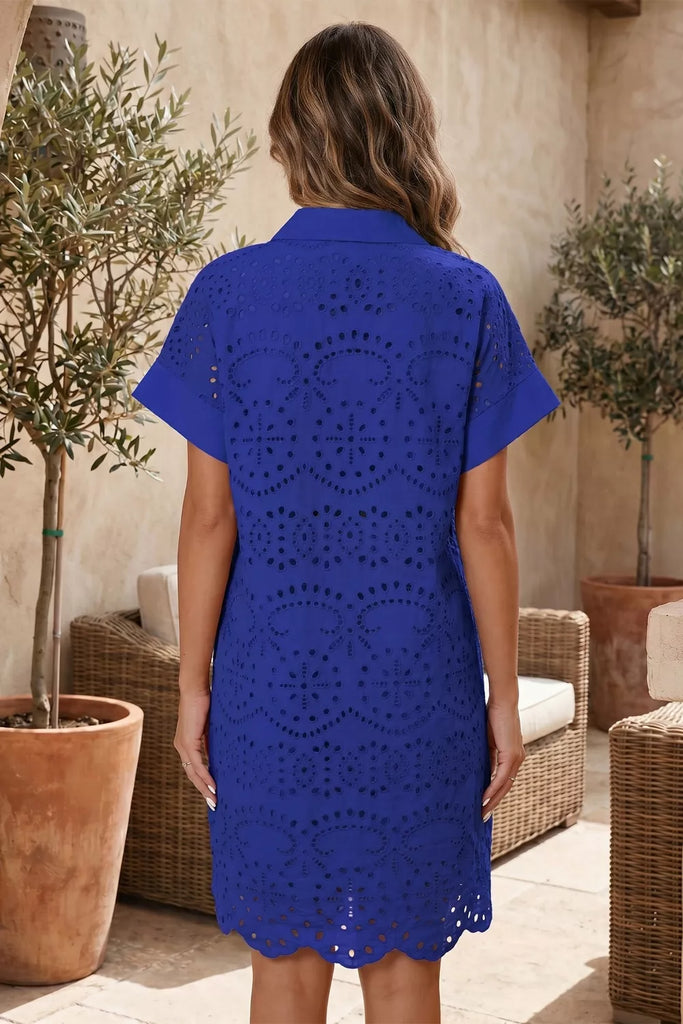 Solid Color Eyelet Embroidered T Shirt Mini Dress