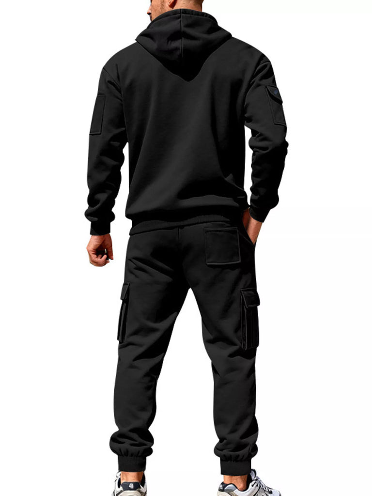 Men's Plus Size Casual Zip-Up Hoodie and Cargo Pants Set
