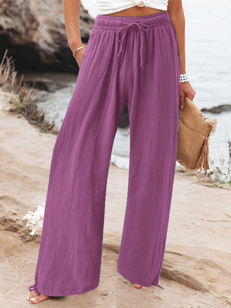 Full Size Drawstring Wide Leg Pants Plus Size