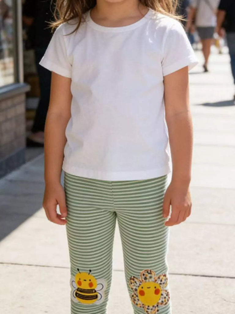 Children's Striped Bee Flower Appliqued Leggings