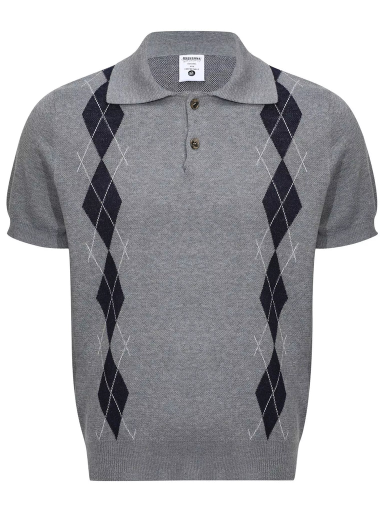 Men's Argyle Knit Short Sleeve Polo