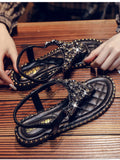 Rhinestone Embellished T-Strap Flat Sandals thumbnail 6
