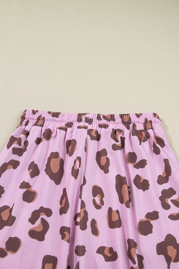 Drawstring Leopard Print Patch Pocket Loose Pants