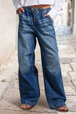 Drawstring Waist Wide Leg Shirred Jeans thumbnail 1